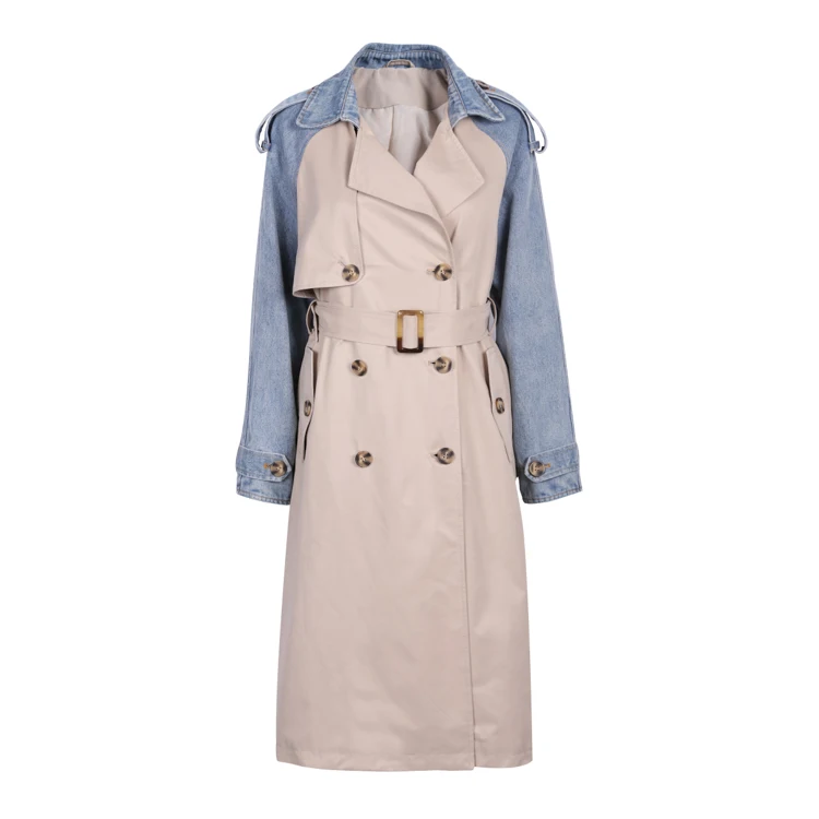 Denim,Mantel Trench Denim Kotak-kotak 
