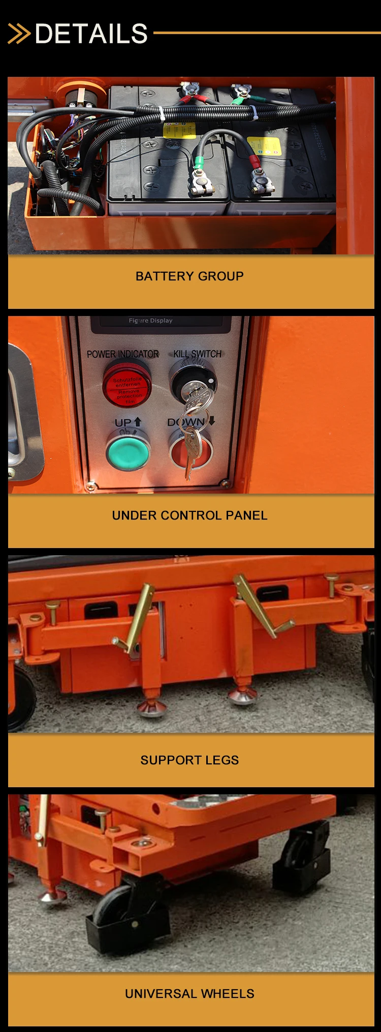 240kg 300kg Jlg Mini Scissor Lift Electric Pallet Lift Battery Scissor