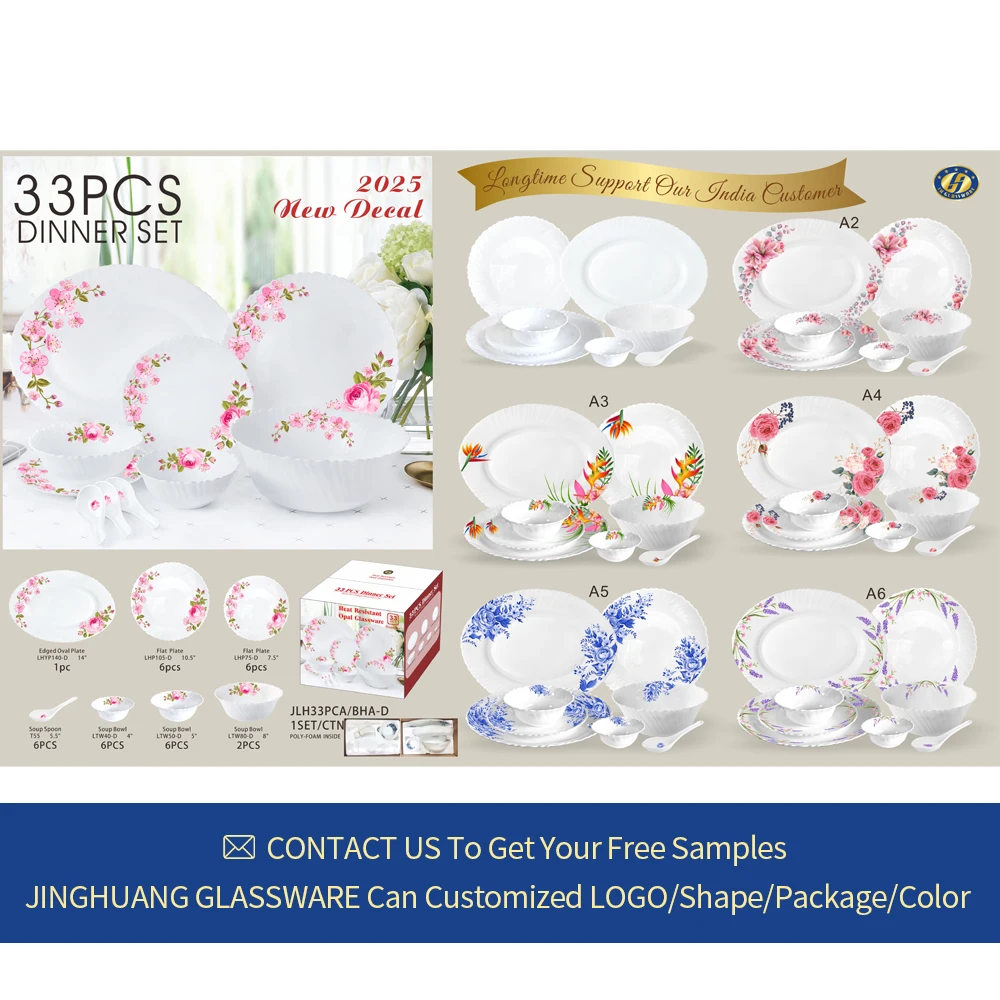 Clear Custom Tableware Opal Glass Plate Bowls Opal Glass Ware Dinner Set Glassware Dinnerware Dish Plate With Soup Bowl Set