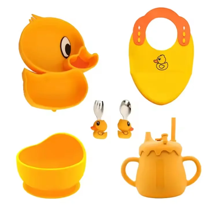 Cute Cartoon Duck Shape Children Dinnerware Silicone