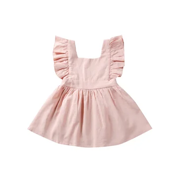 Baby Girl Pink Summer Dress Flutter Sleeve Solid Color Dress Hot Sale Infant Party Wear Dress