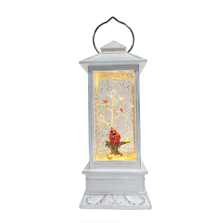 10.5 LED Water Lantern Snow Globe with 3 Cardinals