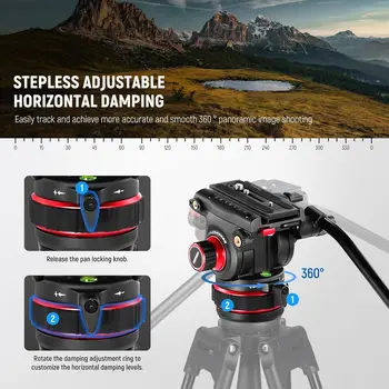 NEEWER Heavy Duty Video Tripod Fluid Head with Stepless Adjustable Pan/Tilt Damping, Quick Release Plate, Compatible with DJI detail image