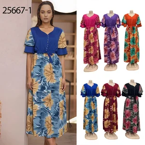 Wholesale New Women's Casual Printed Double-Layer Ruffled Short Sleeve V-Neck Dress