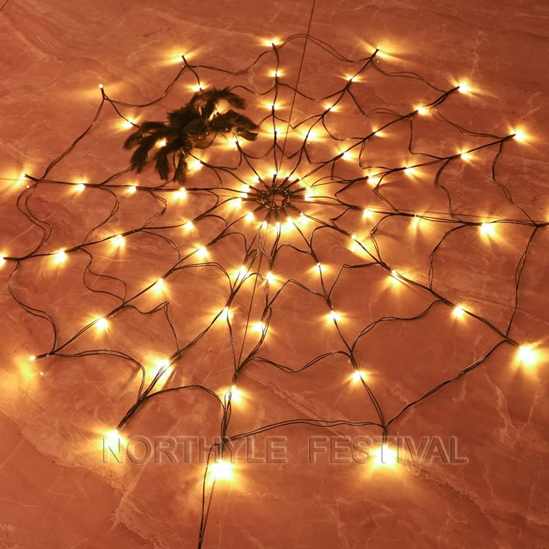 RTS USB Battery Box Operated LED Spider Net Light Halloween Decoration  Spider Web Lamp for Festival Party Hotel Decoration