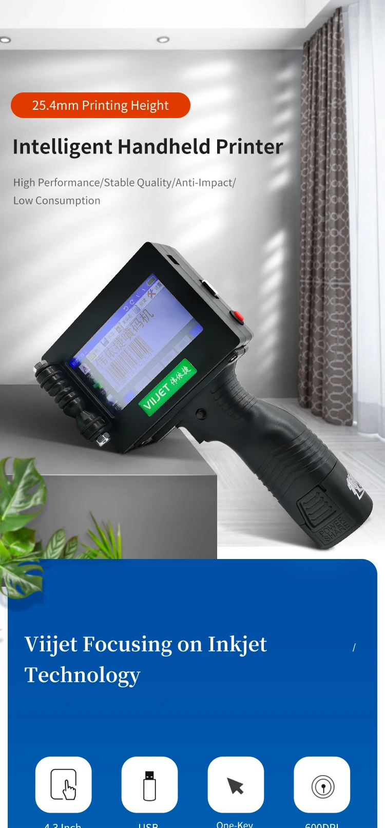 Impresora De Mano Vs210 De 25,4mm,Máquina De Impresión De Código De Barras  Con Chorro De Tinta,Hp,Opción De Caducidad - Buy Impresora De Inyección De  Tinta De Mano,Impresora De Inyección De Tinta,Fecha De