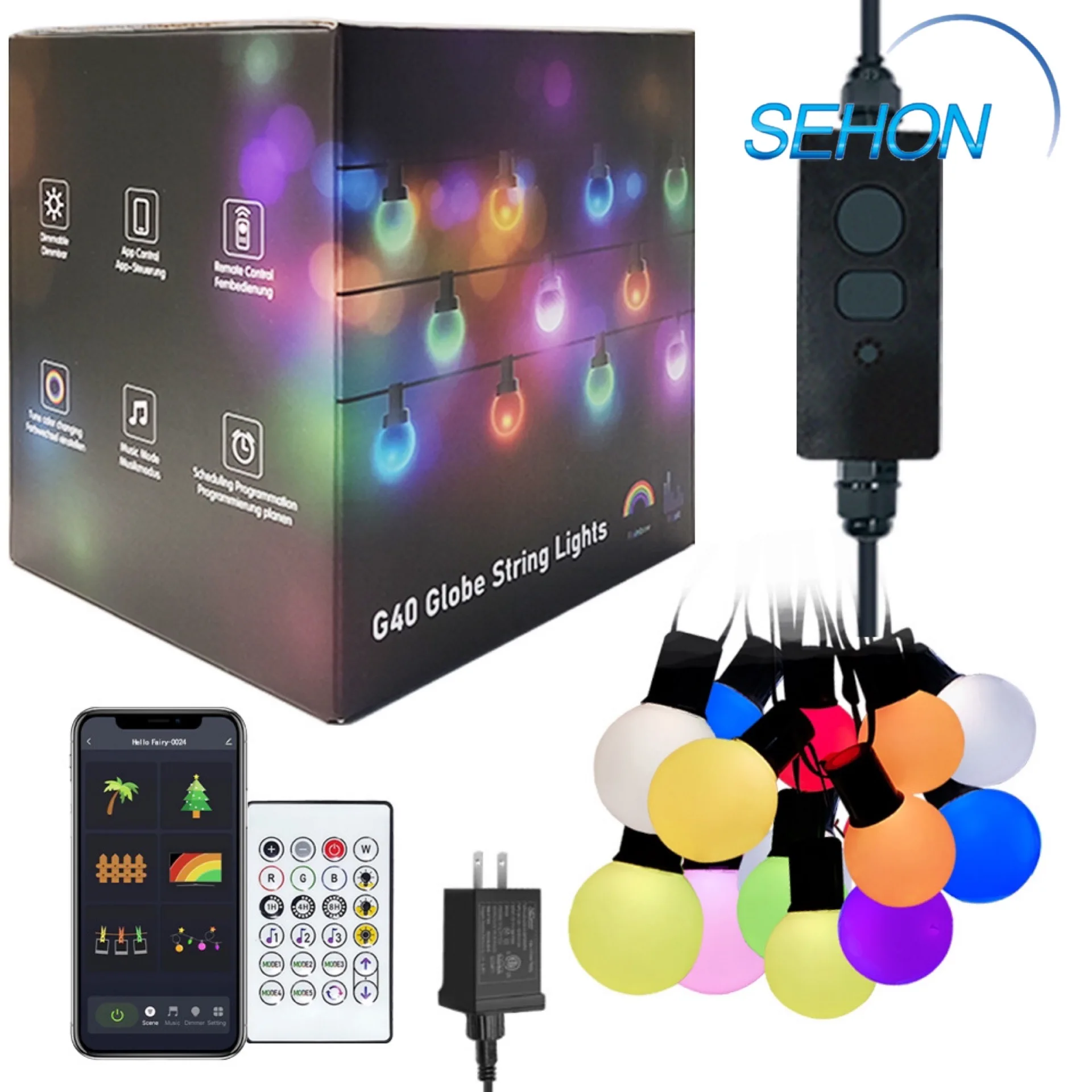 2022 SEHON 25FT G40 RGB string light with blue tooth smart controller