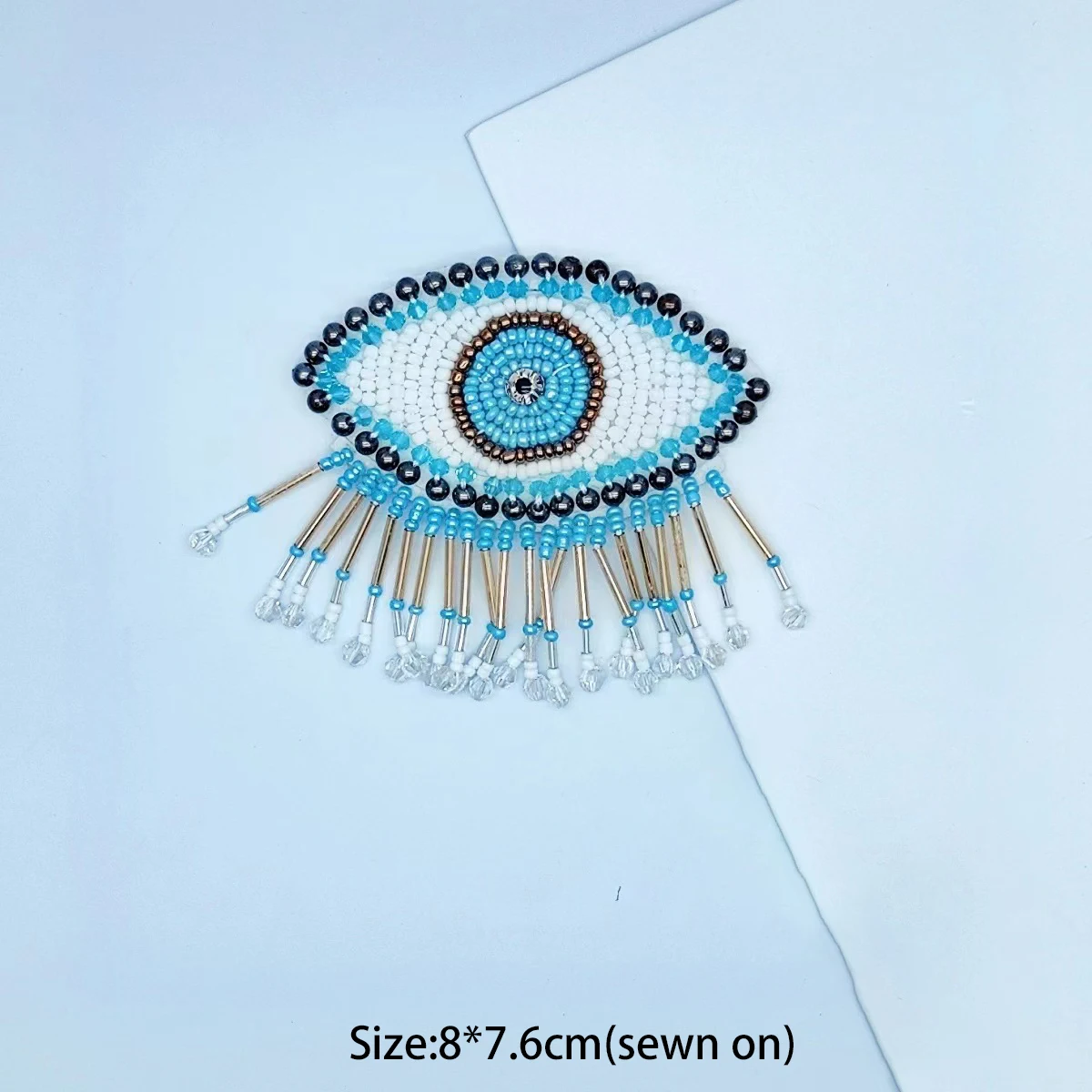Handmade Beaded Patch Ready Stock Custom 3D Beads Eye Evil Sequence Applique Patches for Garment Bags