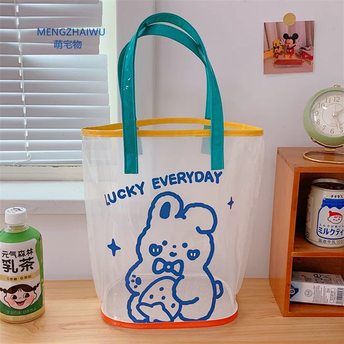 New Cute Girls Hand Bags Transparent Jelly Designer Shoulder Handbag  Cartoon Bear Large Capacity Pvc Tote Bag