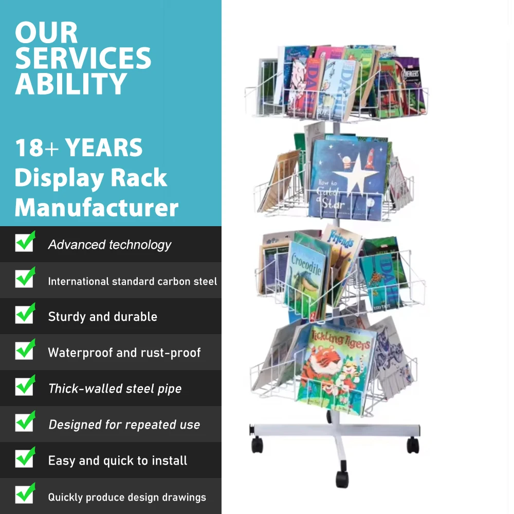 Revolving 4 Tier Comic Book Display Rack Stand Story Book Storage
