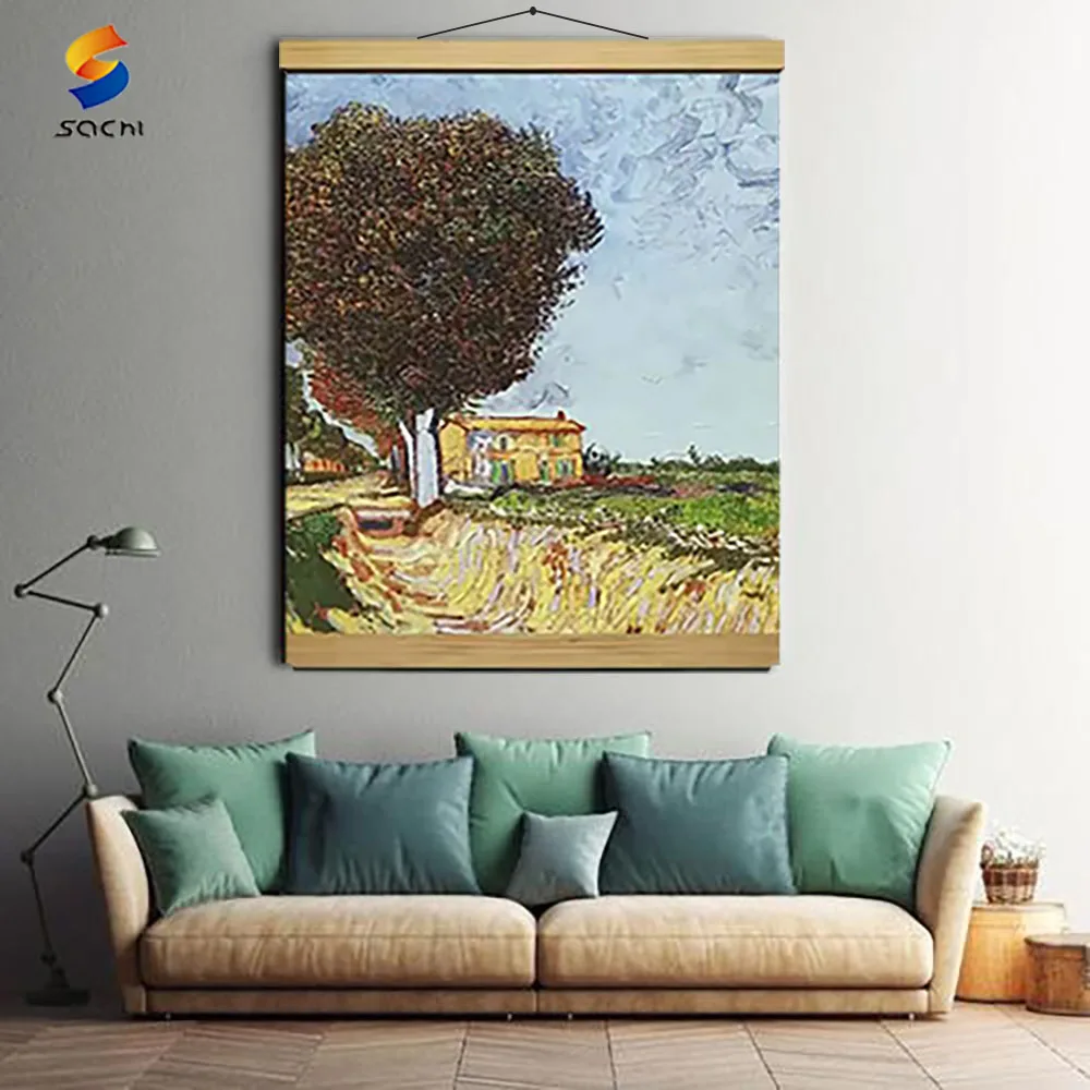Custom Blank Cotton Canvas Scroll Hanging Poster Banner Flag Full Color Digital Printing Wooden Scroll for Home Decorations