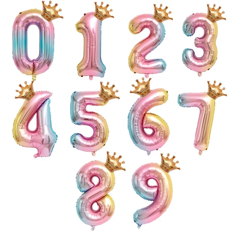 2 PCS Gradient Color Number Foil Rainbow Digit Birthday Party Decor Balloons