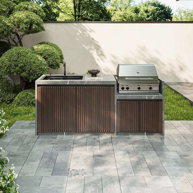 Luxury Villa Courtyard All-in-One Outdoor Kitchen System Stone Top Outdoor Washbasin Cabinet Garden Operation Counter