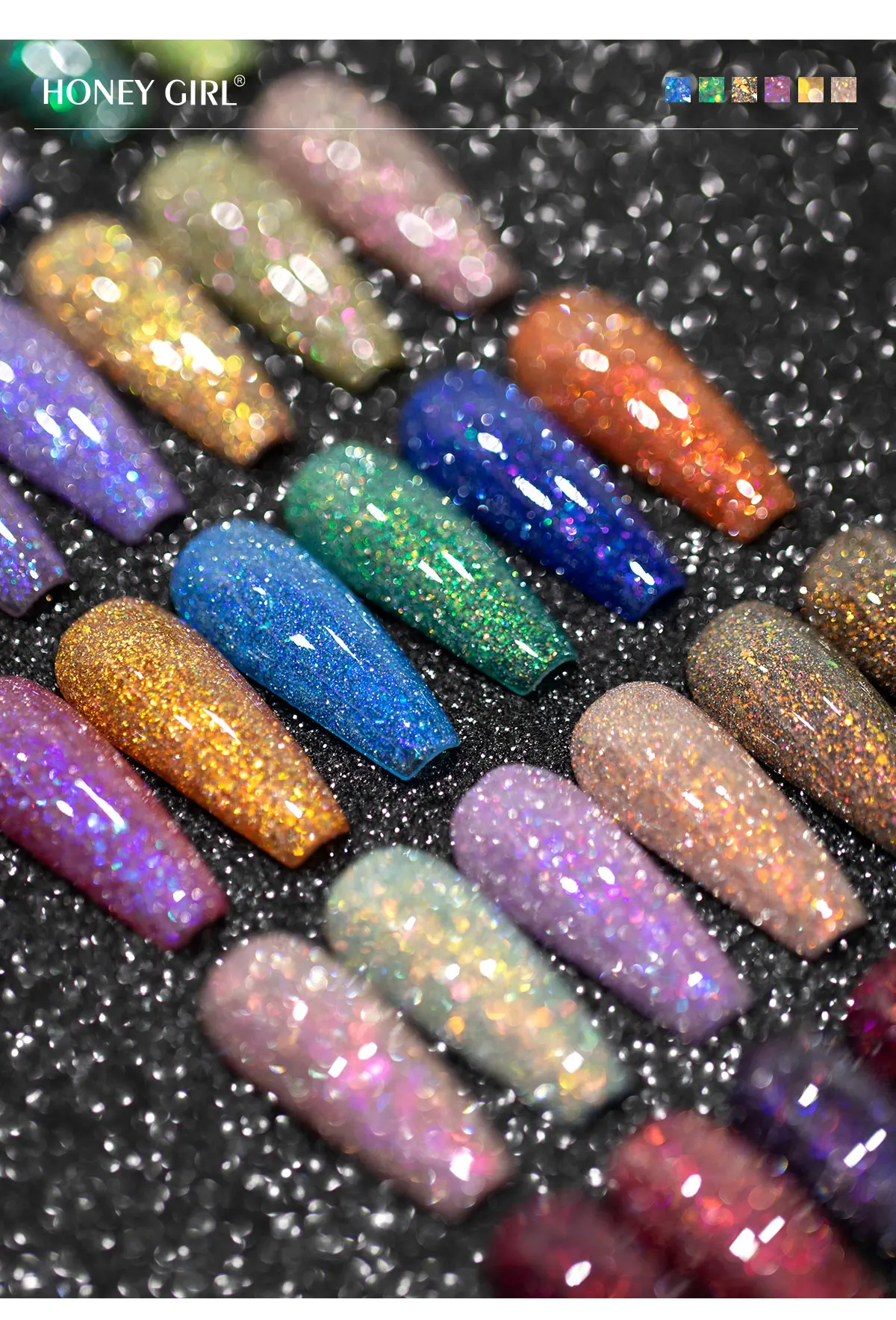 OEM Wholesale Nail Supplies Disco Crushed Shinny Bling Diamond Gel Nail Polish Fluorescent Powder Glitter Gel Polish details