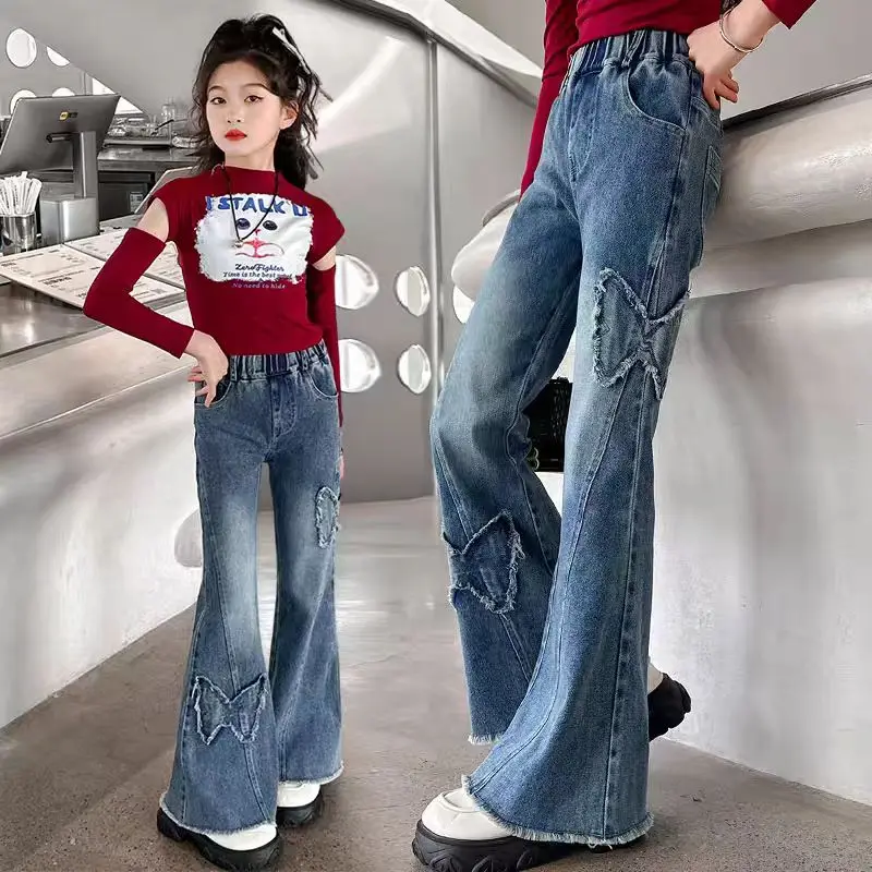 Pantaloni a zampa di elefante da ragazza primavera e autunno 2025