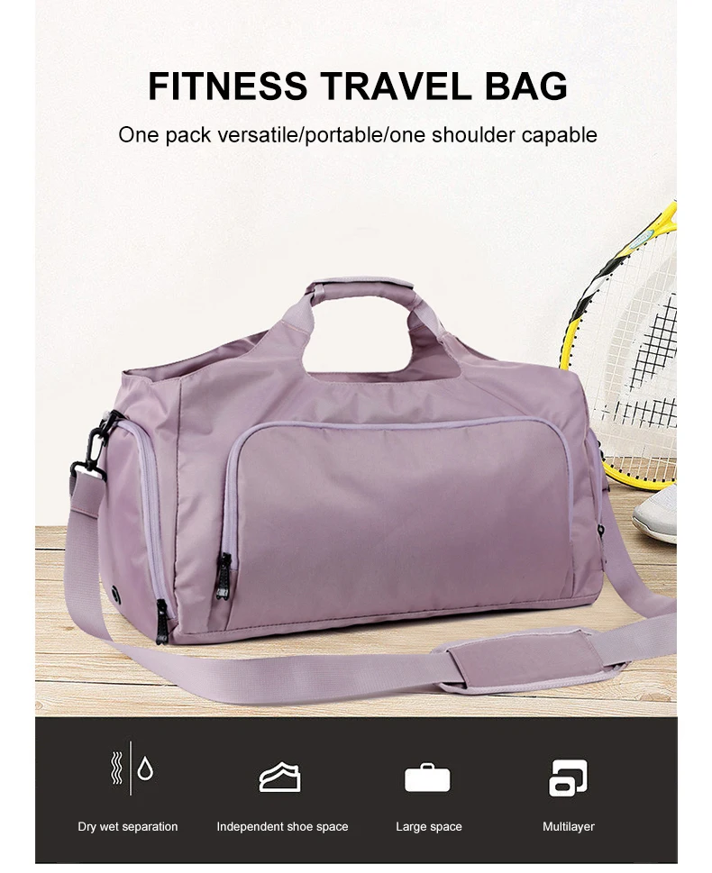 Custom logo sports fitness bag with shoe compartment travel bag waterproof hand luggage bag for swimming hiking camping