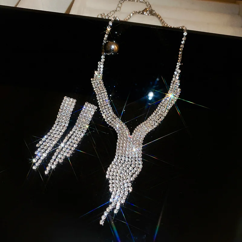 Elegant Water Drop Tassel Necklace & Earrings Set