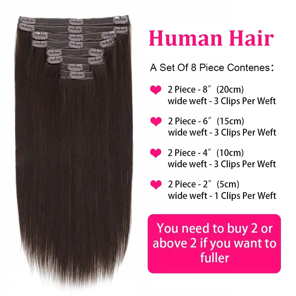 Clip In Hair Extensions Dark Brown Real Human Hair Brazilian Virgin 8Pcs Remy Hair For Women_voghion.com