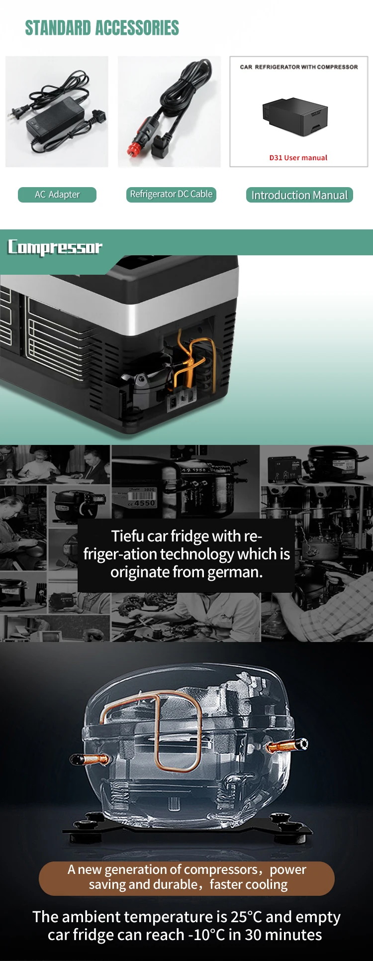 Mini 30l Drawer Portable Dc 12v 24v Car Fridge Convenient Compressor