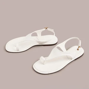 BUSY GIRL CXX124 Lighted Flat Sandals Minimalist White Shoes Women Sandals Slingback Strap Simple & Versatile for Summer