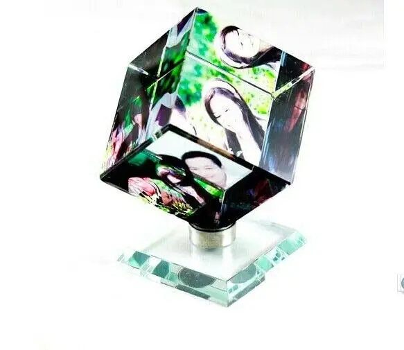 Desk Top Decoration Color Printed Rotating Crystal Cube Photo Frame