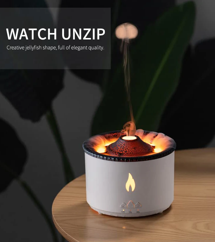 Usb Ultrasonic Volcano Air Humidifier Essential Oil Diffuser Flame ...