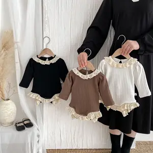 New Autumn Winter Infant Baby Girl Rompers100% Cotton Casual Long-Sleeved Round Neck Baby Rompers with Lace Hem Crawling Suit