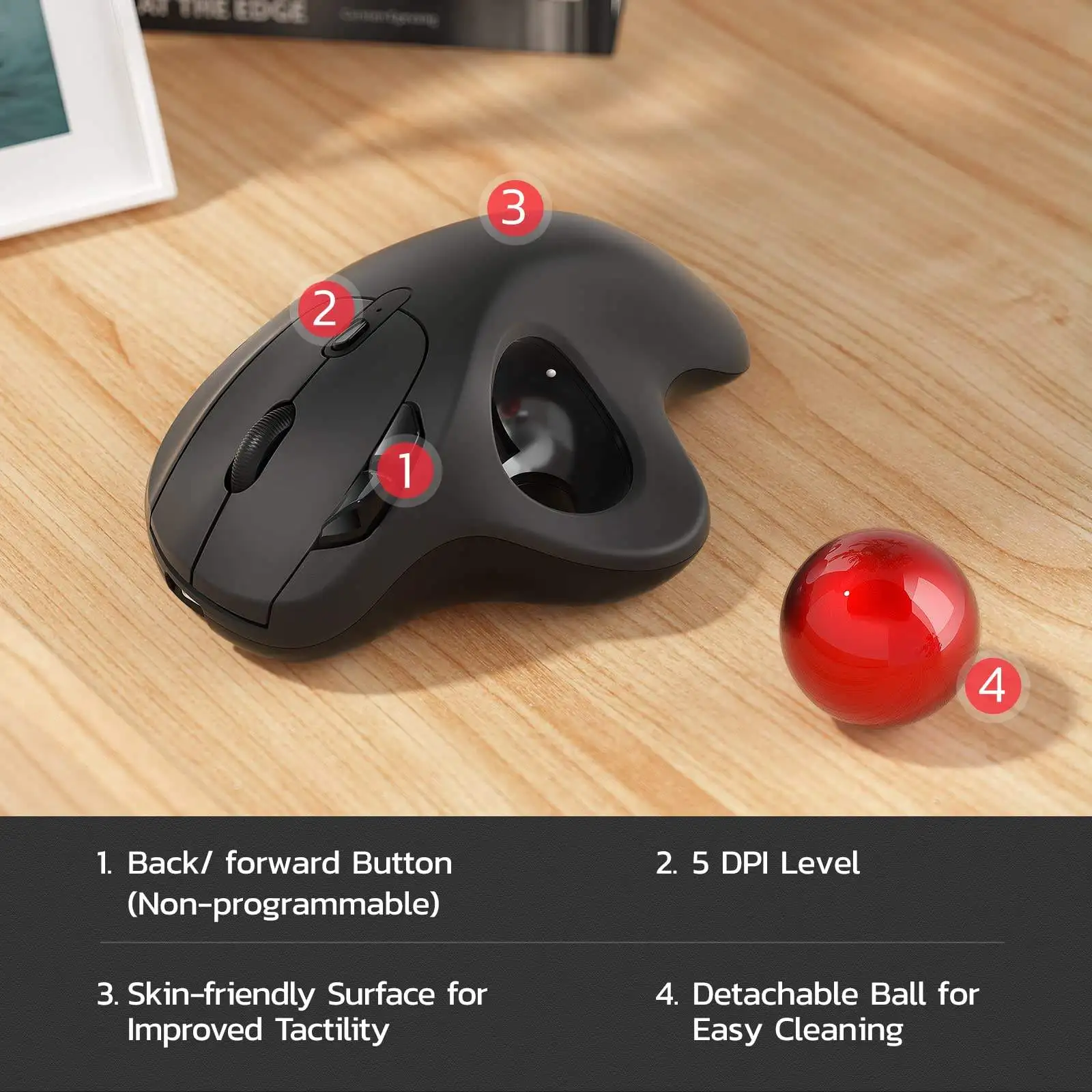 Souris trackball mini sans fil pour droitier, rechargeable, ergonomique, facile à contrôler avec le pouce, suivi optique précis et fluide, lecteur d'empreintes digitales