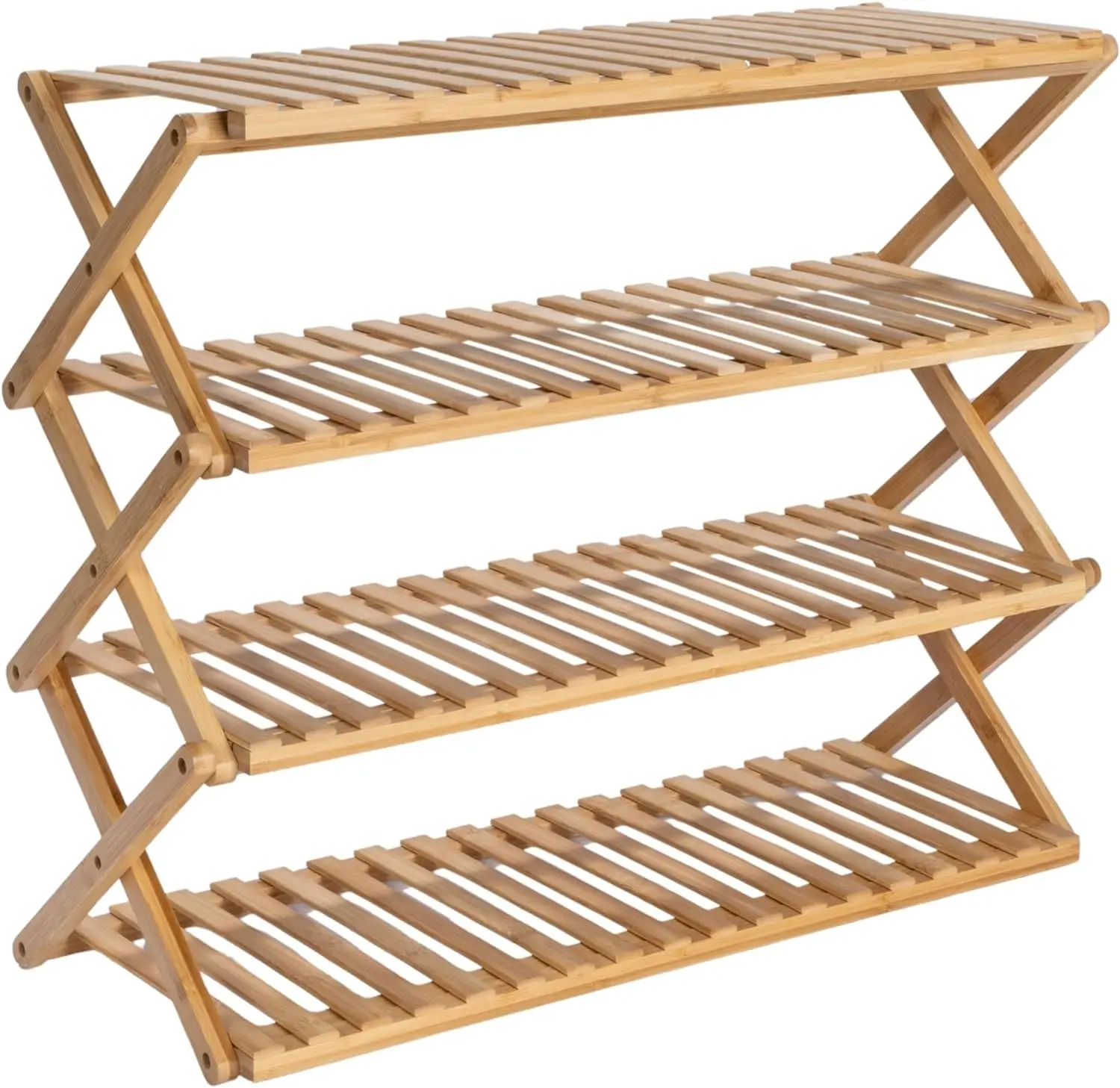 Modern Living Room Furniture Foldable 4-Tier Bamboo Shoe Rack Storage Organizer Shelf Entryway Bathroom Bedroom Space Saving