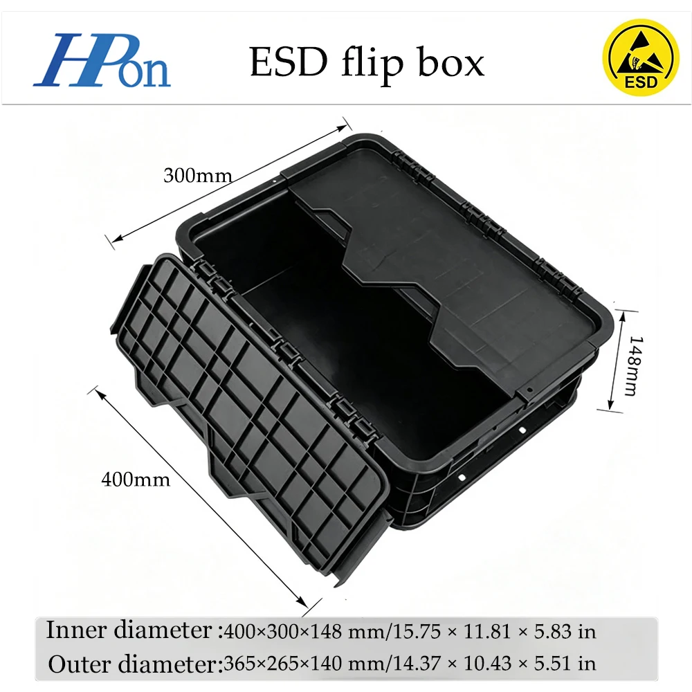 Haoputon 400*300*148 Anti Static Flip Lid Plastic Bin