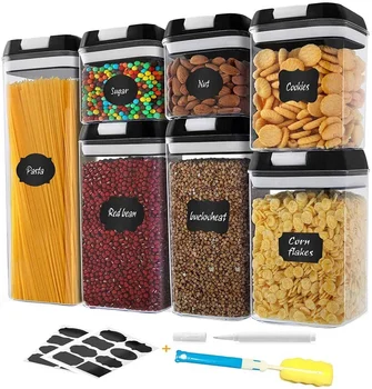 Hot Selling Plastic 7pcs Set clear airtight Dry Food Storage and containers Sealed Cereal Containers with Lids