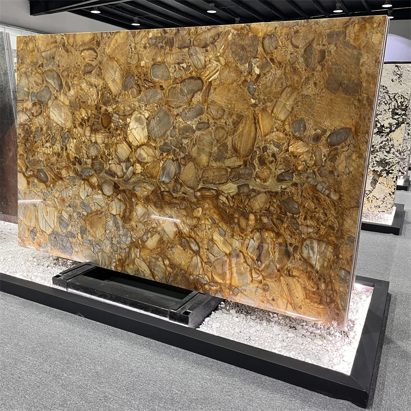 product luxury brazil golden quartzite slab tiles for interior background wall decor yellow exotic stone tiles-1