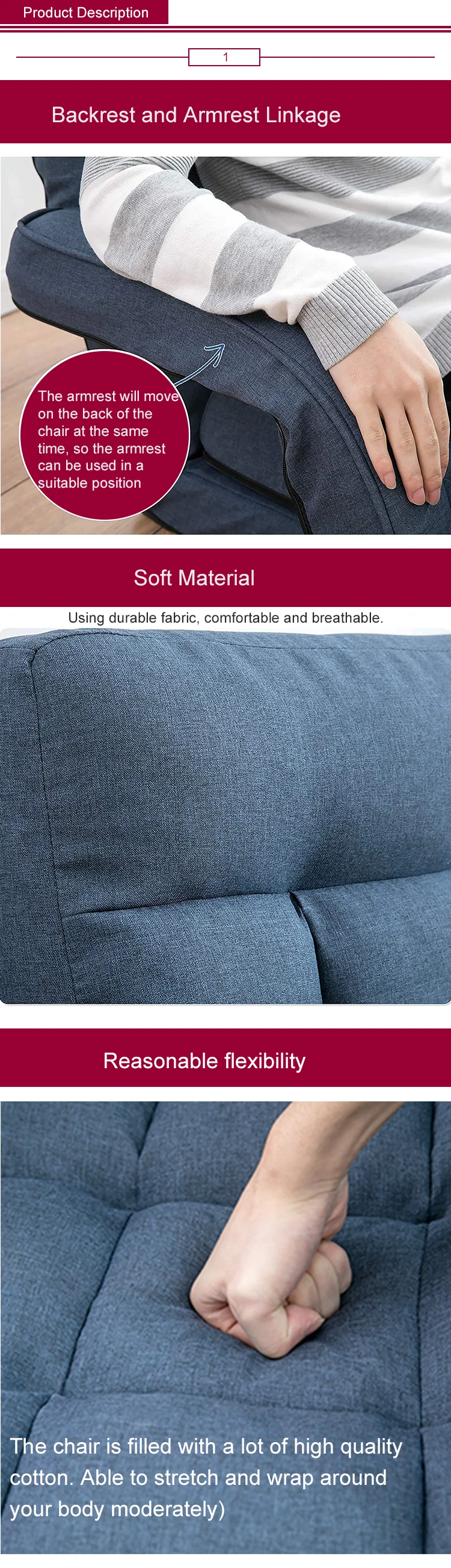 Living Room  Available Sofa Chair Adjustable Backrest Angle Sofa Chair with Armrest