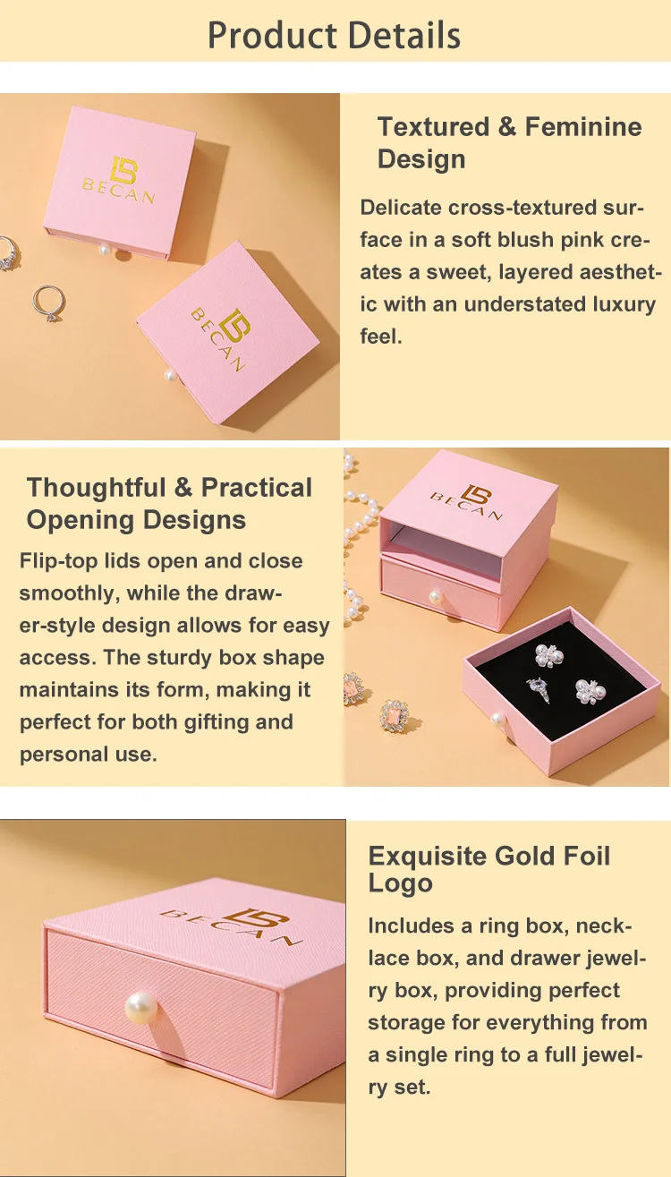 Vintage Customizable Luxury Magnetic Sliding Drawer Jewelry Box with Gold-stamped Logo Portable Necklace Packaging supplier