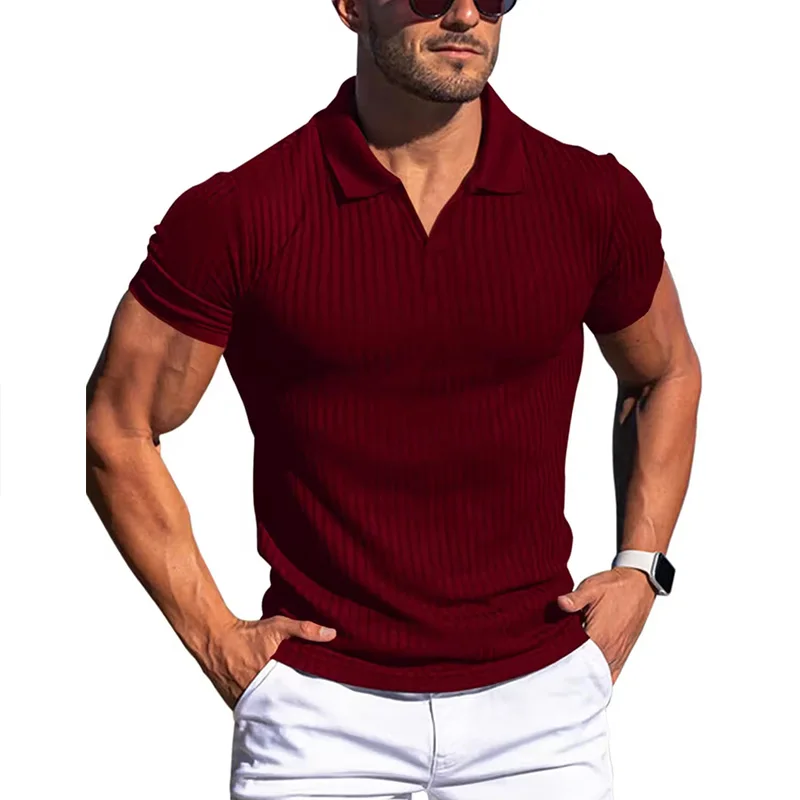 High Quality Breathable Solid Color Slim Fit Casual Sporty Design Men's Short Sleeve Str aperçu 9