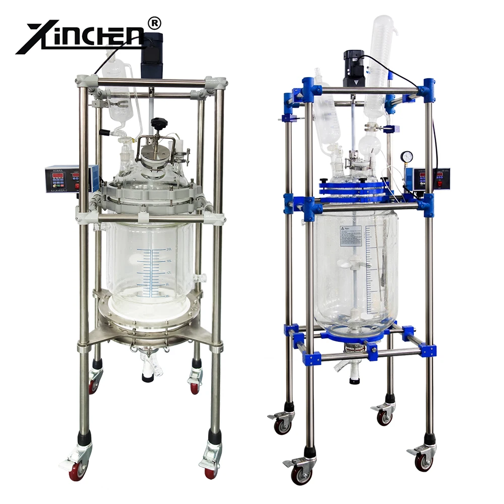 jacketed glass reactor with heating and chilling circulator for labs