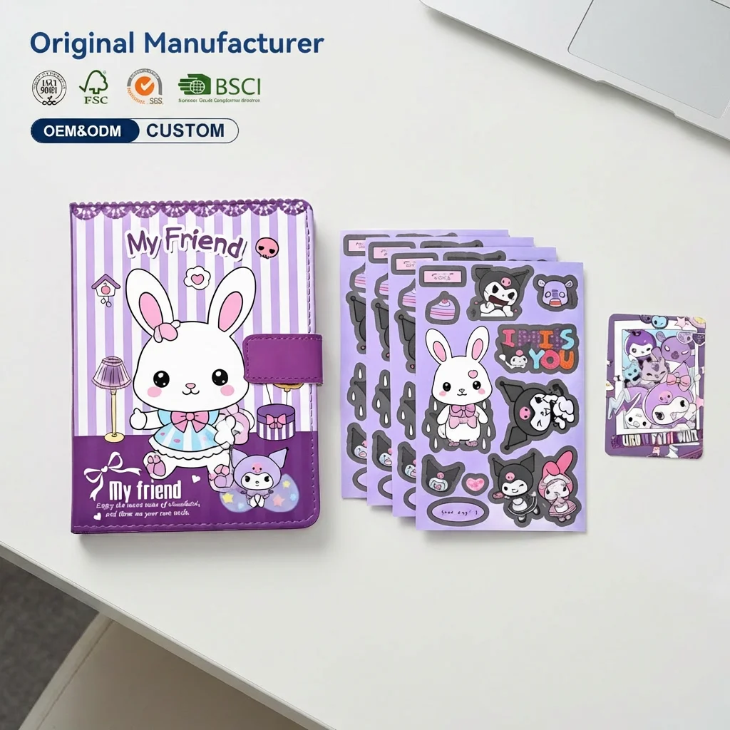 Buku Harian Mewah Ukuran A5 Bergambar Kelinci Ungu dengan Stiker dan Kartu, Sampul Hardcover Berbahan Kulit PU yang Lucu untuk Gadis—Hadiah untuk Jurnal Harian