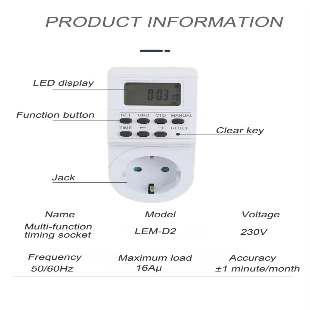 12/24-Hour Programmable Socket Timer Switch with RESET Function