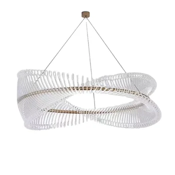 Luxury Decorative Chandelier Ceiling Lighting Pmma Acrylic Stylish Ring Fins Pendant Suspended Hanging Light
