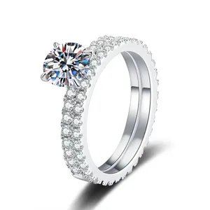 925 Sterling Silver Engagement Wedding Ring Platinum Plated Geometric Trendy Double Row Moissanite Fine Jewelry Gift Parties