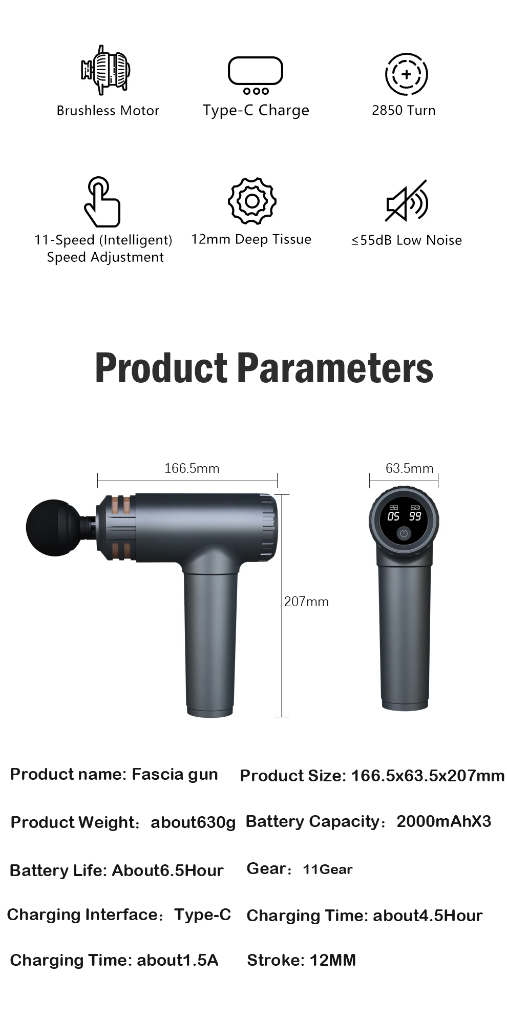 Deep Tissue Handheld Electric Quite Fascial Massage Gun 10 Heads Mini Muscle Relax Electric Massager for Different Muscle