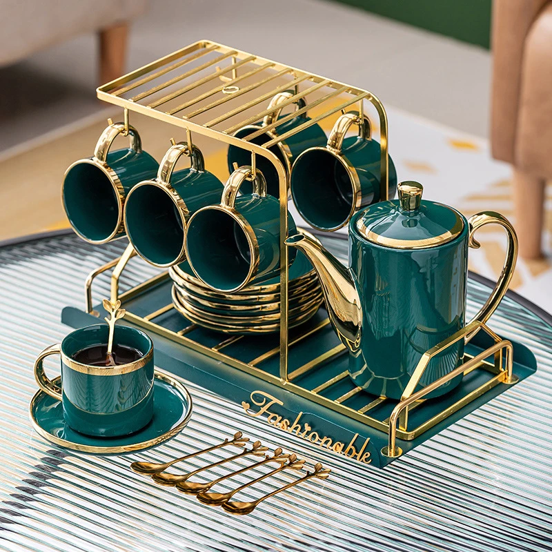 Luxury Drinkware Golden Handle Espresso Coffee Tea Ceramic Cup with Stand