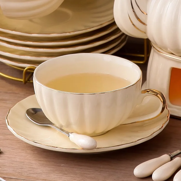 British Handle Ceramic Glass Teapot With Candle Heating Base Set European Porcelain Coffee Pot Afternoon Tea Set Home Decoration factory