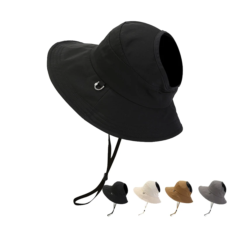 High Quality Custom Embroidery Logo Quick Dry Sun Visor Bucket Hats With String Wide Brim Polyester Golf Beach Fisherman Caps