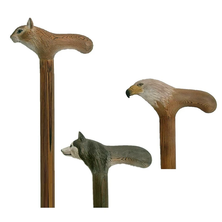 wooden carved animal head walking sticks