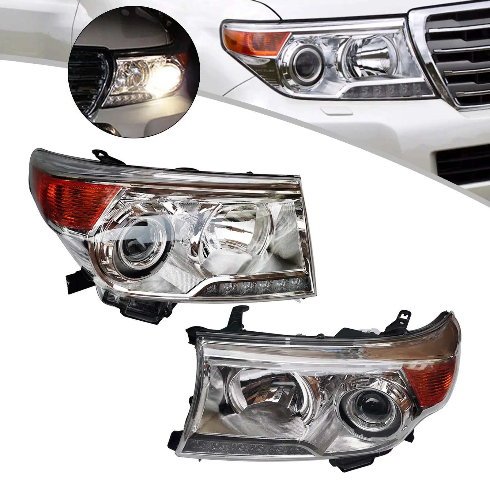 LED halogen Head Lights Left&Right Side headlamp for Toyota Land Cruiser LC200 2008-2015