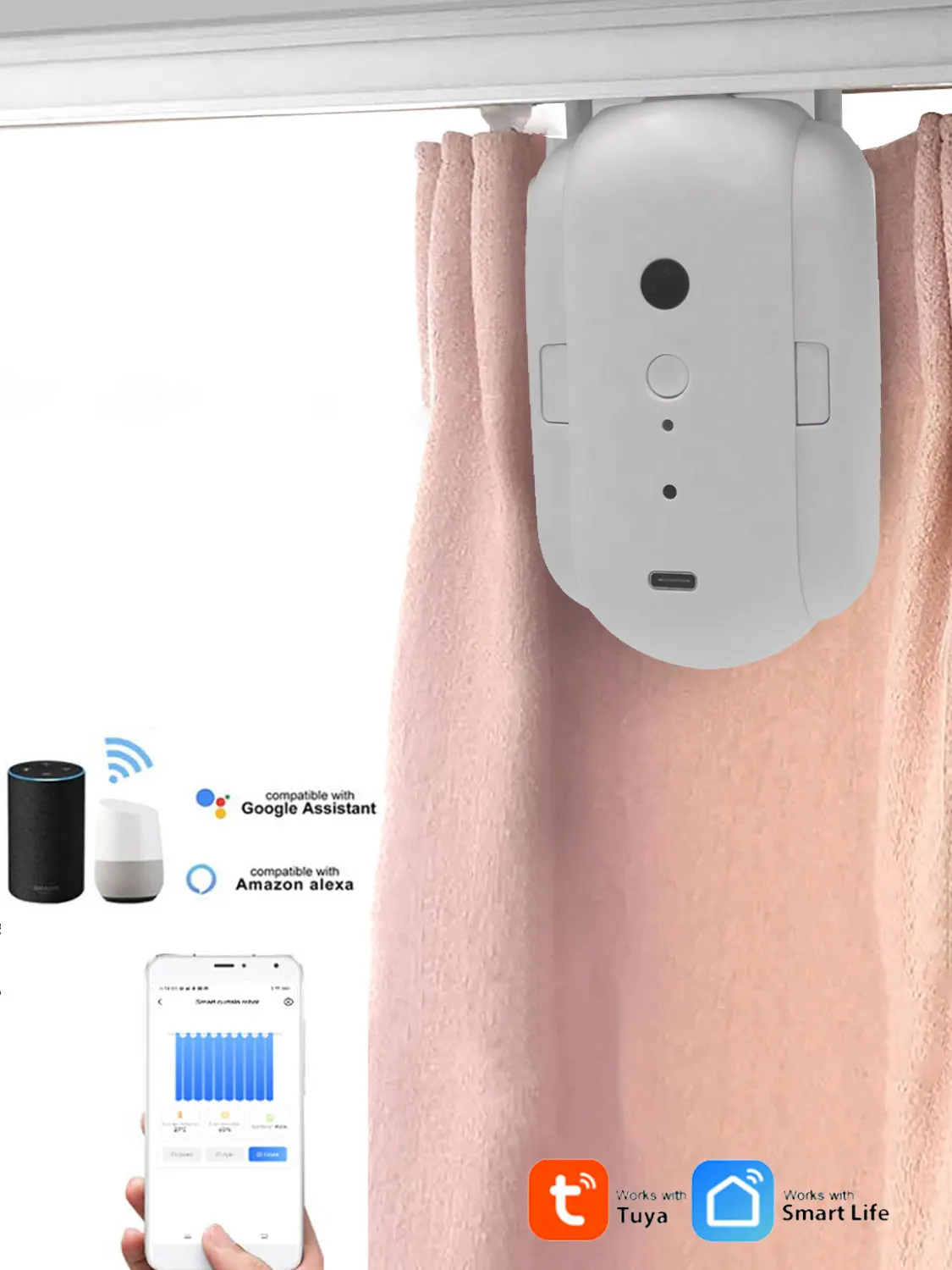 Tuya App & Alexa Smart Switch Controlled Wifi Curtain Motor for Home & Hotel Use