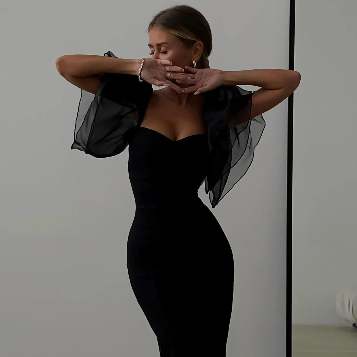 Women Dresses New Arrivals 2023 Summer Mesh Ruffle Sleeve Dresses Sexy ...