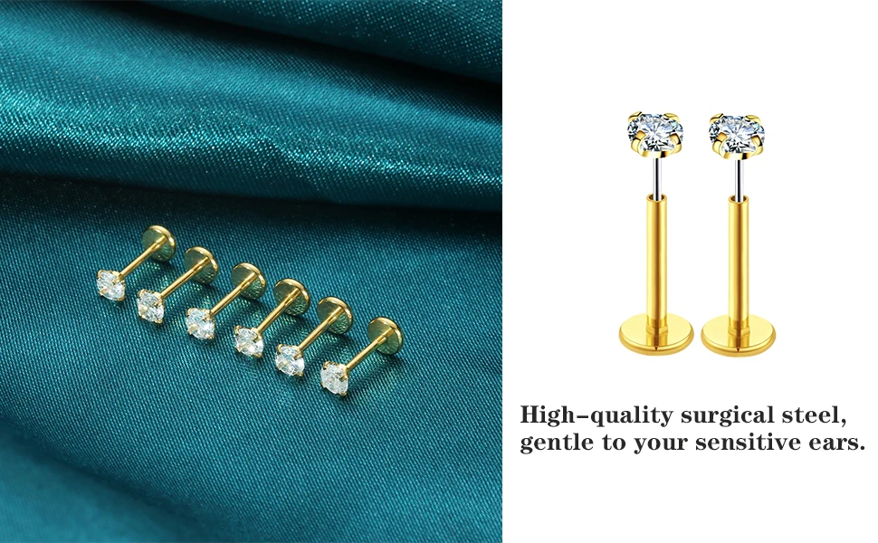 Flat Back Earrings Stud 20g Threadless Tragus Cartilage Lip Medusa