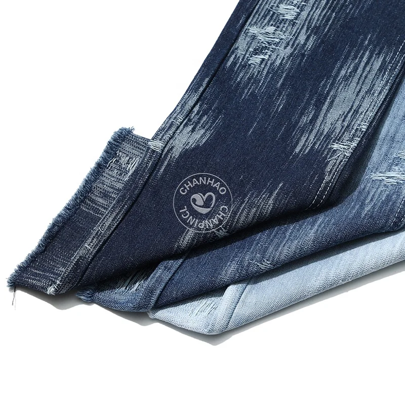 Friction Pattern Thread Picking Blue 80% Cotton Jacquard Denim Fabric for Jeans 10.5Oz High Quality Denim Fabric Wholesale